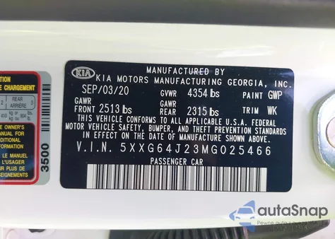 2021 Kia K5 Gt-Line z USA, uszkodzony, nr VIN 5XXG64J23MG025466